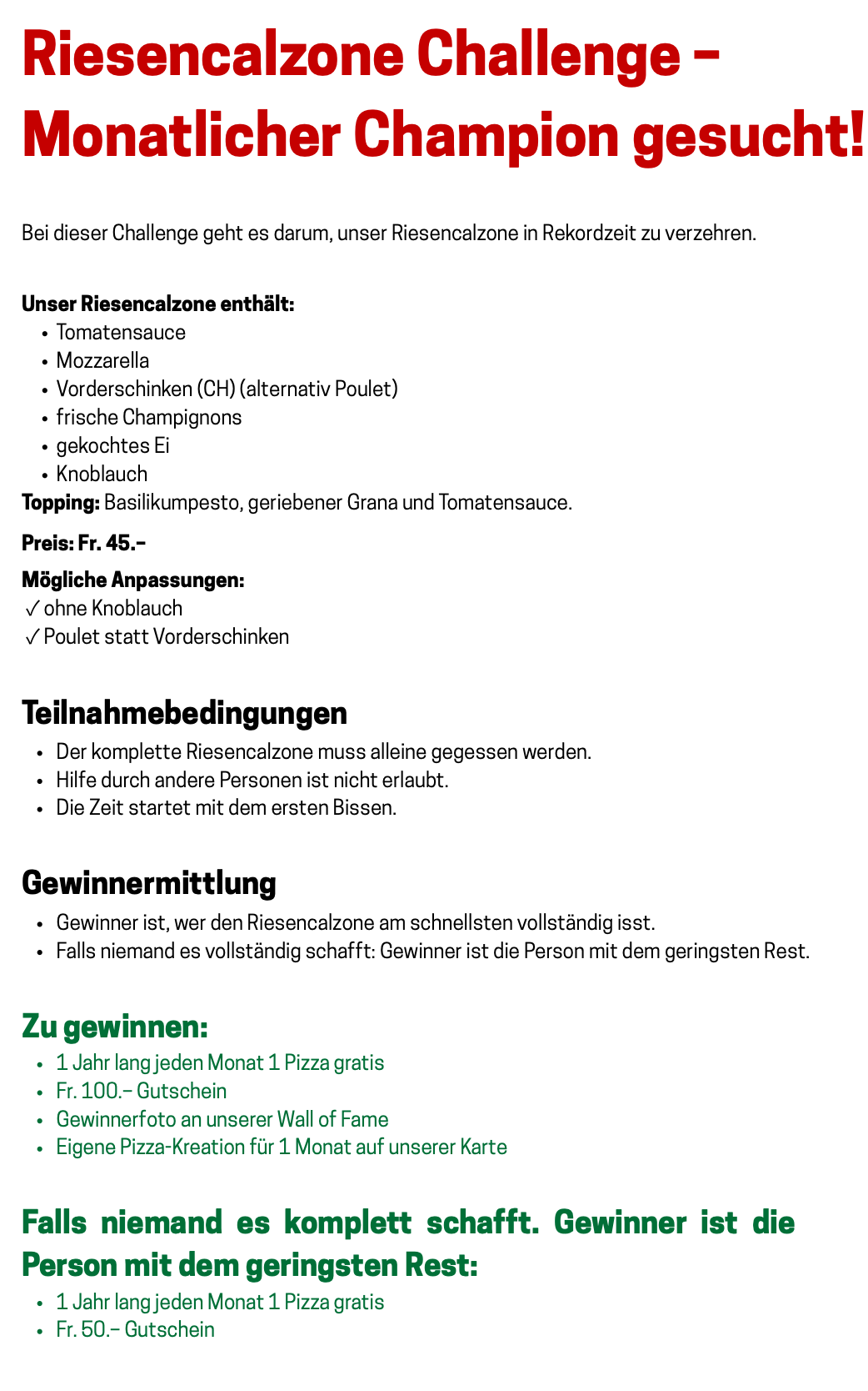 Riesencalzone Challenge – Monatlicher Champion gesucht!